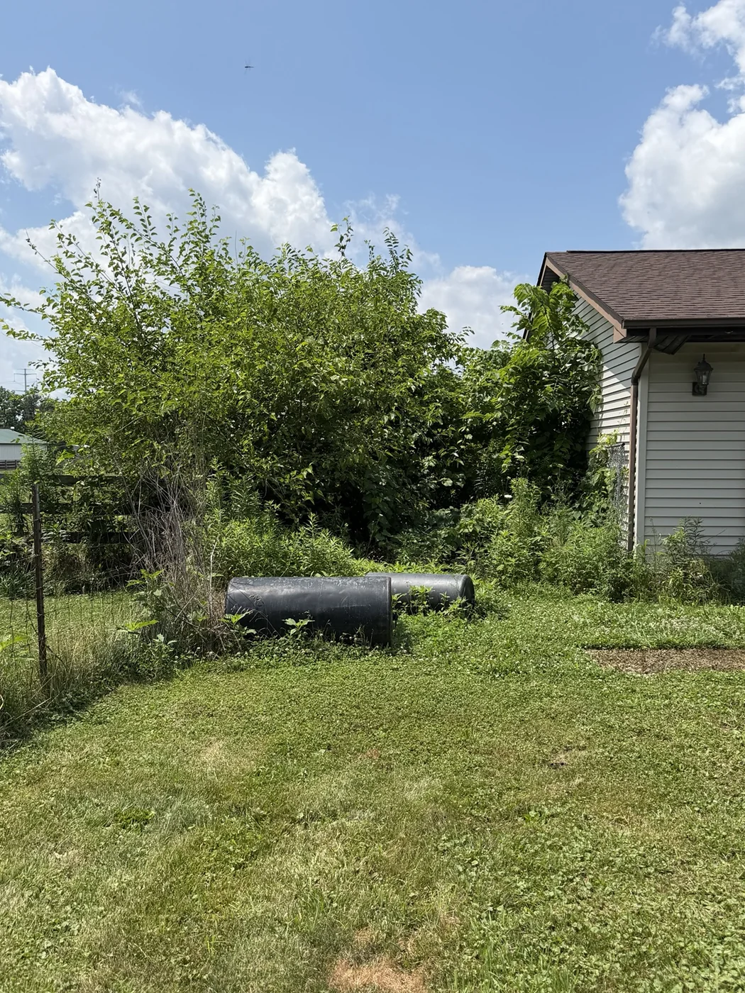 Cleared area beside a home after brush removal